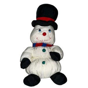 Vintage 1992 T.L. Toys Nylon Plush Snowman 19” Seated Top Hat Scarf